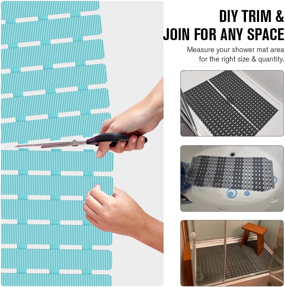 Bathtub Mat Non Slip, Shower Mat for Inside Shower, Suction Cups Design and Drain Holes, 27.5 X 15.7 Inch, Bathroom Essentials Safe, Easy to DIY Cut, Soft and Eco-Friendly Materials