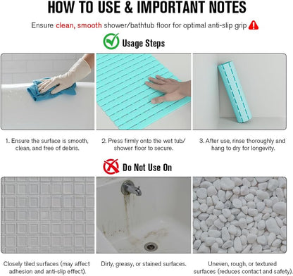 Bathtub Mat Non Slip, Shower Mat for Inside Shower, Suction Cups Design and Drain Holes, 27.5 X 15.7 Inch, Bathroom Essentials Safe, Easy to DIY Cut, Soft and Eco-Friendly Materials