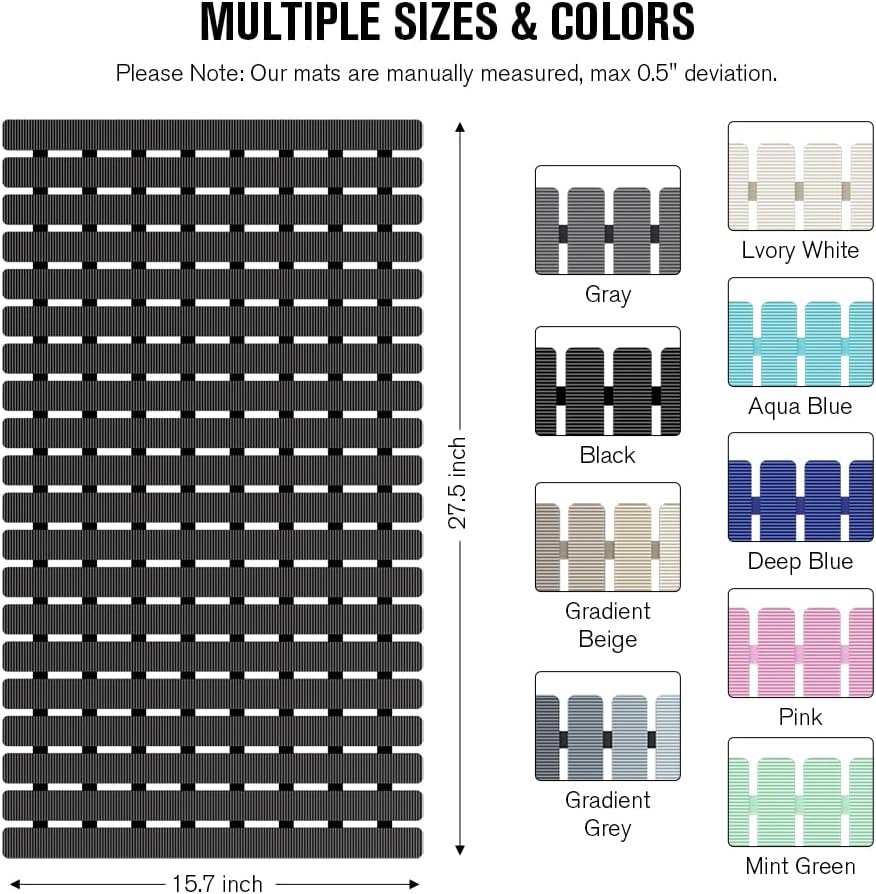 Bathtub Mat Non Slip, Shower Mat for Inside Shower, Suction Cups Design and Drain Holes, 27.5 X 15.7 Inch, Bathroom Essentials Safe, Easy to DIY Cut, Soft and Eco-Friendly Materials