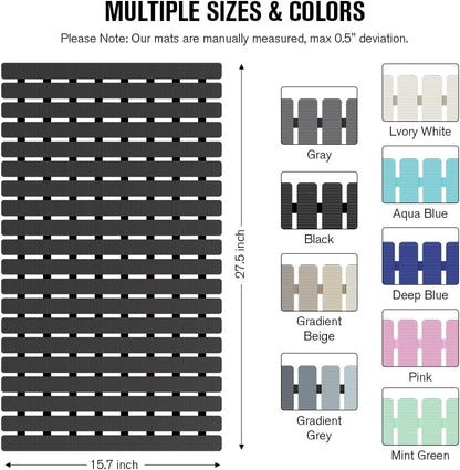 Bathtub Mat Non Slip, Shower Mat for Inside Shower, Suction Cups Design and Drain Holes, 27.5 X 15.7 Inch, Bathroom Essentials Safe, Easy to DIY Cut, Soft and Eco-Friendly Materials