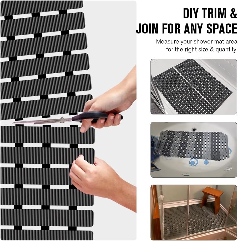 Bathtub Mat Non Slip, Shower Mat for Inside Shower, Suction Cups Design and Drain Holes, 27.5 X 15.7 Inch, Bathroom Essentials Safe, Easy to DIY Cut, Soft and Eco-Friendly Materials