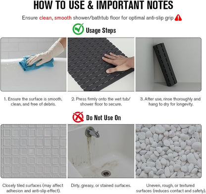 Bathtub Mat Non Slip, Shower Mat for Inside Shower, Suction Cups Design and Drain Holes, 27.5 X 15.7 Inch, Bathroom Essentials Safe, Easy to DIY Cut, Soft and Eco-Friendly Materials