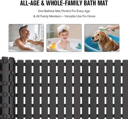 Bathtub Mat Non Slip, Shower Mat for Inside Shower, Suction Cups Design and Drain Holes, 27.5 X 15.7 Inch, Bathroom Essentials Safe, Easy to DIY Cut, Soft and Eco-Friendly Materials
