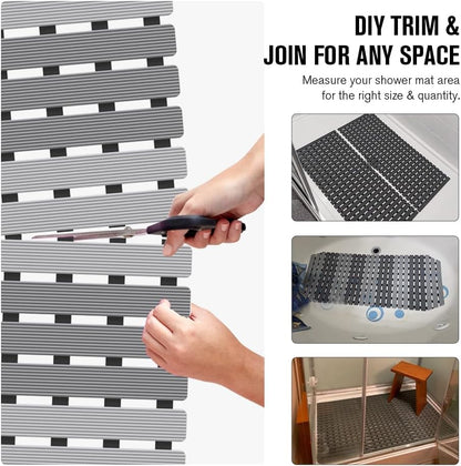 Bathtub Mat Non Slip, Shower Mat for Inside Shower, Suction Cups Design and Drain Holes, 27.5 X 15.7 Inch, Bathroom Essentials Safe, Easy to DIY Cut, Soft and Eco-Friendly Materials