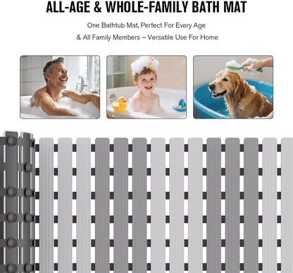Bathtub Mat Non Slip, Shower Mat for Inside Shower, Suction Cups Design and Drain Holes, 27.5 X 15.7 Inch, Bathroom Essentials Safe, Easy to DIY Cut, Soft and Eco-Friendly Materials