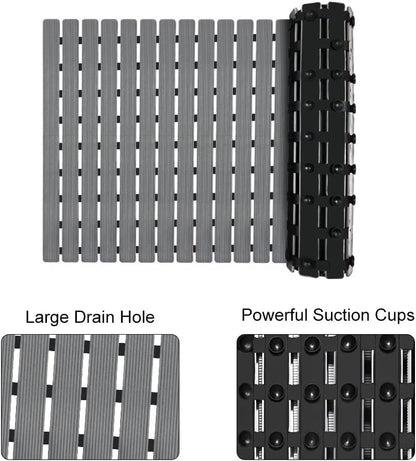 Bathtub Mat Non Slip, Shower Mat for Inside Shower, Suction Cups Design and Drain Holes, 27.5 X 15.7 Inch, Bathroom Essentials Safe, Easy to DIY Cut, Soft and Eco-Friendly Materials