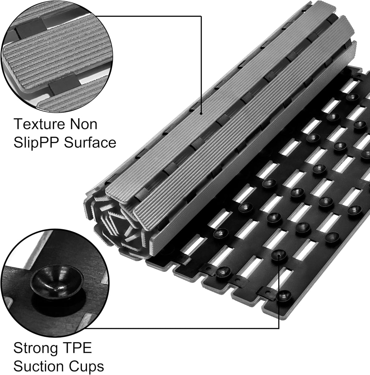 Bathtub Mat Non Slip, Shower Mat for Inside Shower, Suction Cups Design and Drain Holes, 27.5 X 15.7 Inch, Bathroom Essentials Safe, Easy to DIY Cut, Soft and Eco-Friendly Materials