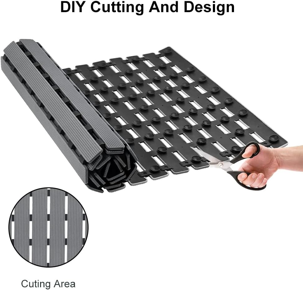 Bathtub Mat Non Slip, Shower Mat for Inside Shower, Suction Cups Design and Drain Holes, 27.5 X 15.7 Inch, Bathroom Essentials Safe, Easy to DIY Cut, Soft and Eco-Friendly Materials