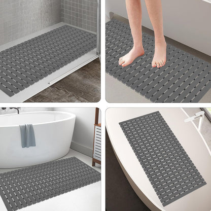 Bathtub Mat Non Slip, Shower Mat for Inside Shower, Suction Cups Design and Drain Holes, 27.5 X 15.7 Inch, Bathroom Essentials Safe, Easy to DIY Cut, Soft and Eco-Friendly Materials