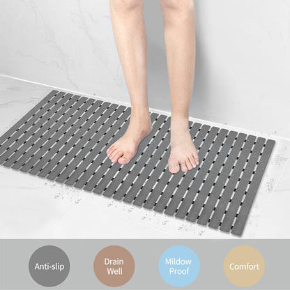 Bathtub Mat Non Slip, Shower Mat for Inside Shower, Suction Cups Design and Drain Holes, 27.5 X 15.7 Inch, Bathroom Essentials Safe, Easy to DIY Cut, Soft and Eco-Friendly Materials