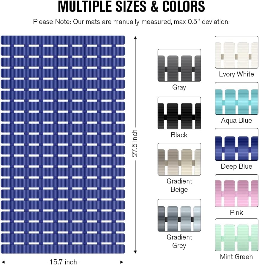 Bathtub Mat Non Slip, Shower Mat for Inside Shower, Suction Cups Design and Drain Holes, 27.5 X 15.7 Inch, Bathroom Essentials Safe, Easy to DIY Cut, Soft and Eco-Friendly Materials