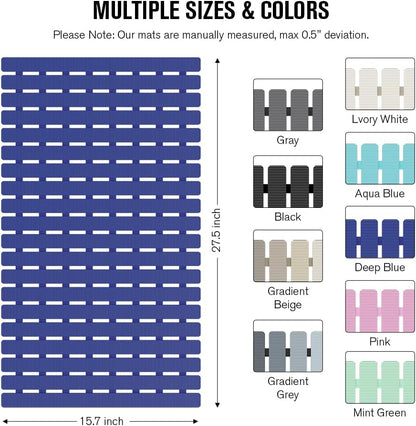 Bathtub Mat Non Slip, Shower Mat for Inside Shower, Suction Cups Design and Drain Holes, 27.5 X 15.7 Inch, Bathroom Essentials Safe, Easy to DIY Cut, Soft and Eco-Friendly Materials