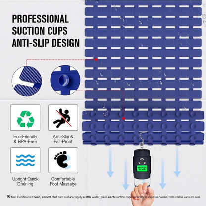 Bathtub Mat Non Slip, Shower Mat for Inside Shower, Suction Cups Design and Drain Holes, 27.5 X 15.7 Inch, Bathroom Essentials Safe, Easy to DIY Cut, Soft and Eco-Friendly Materials