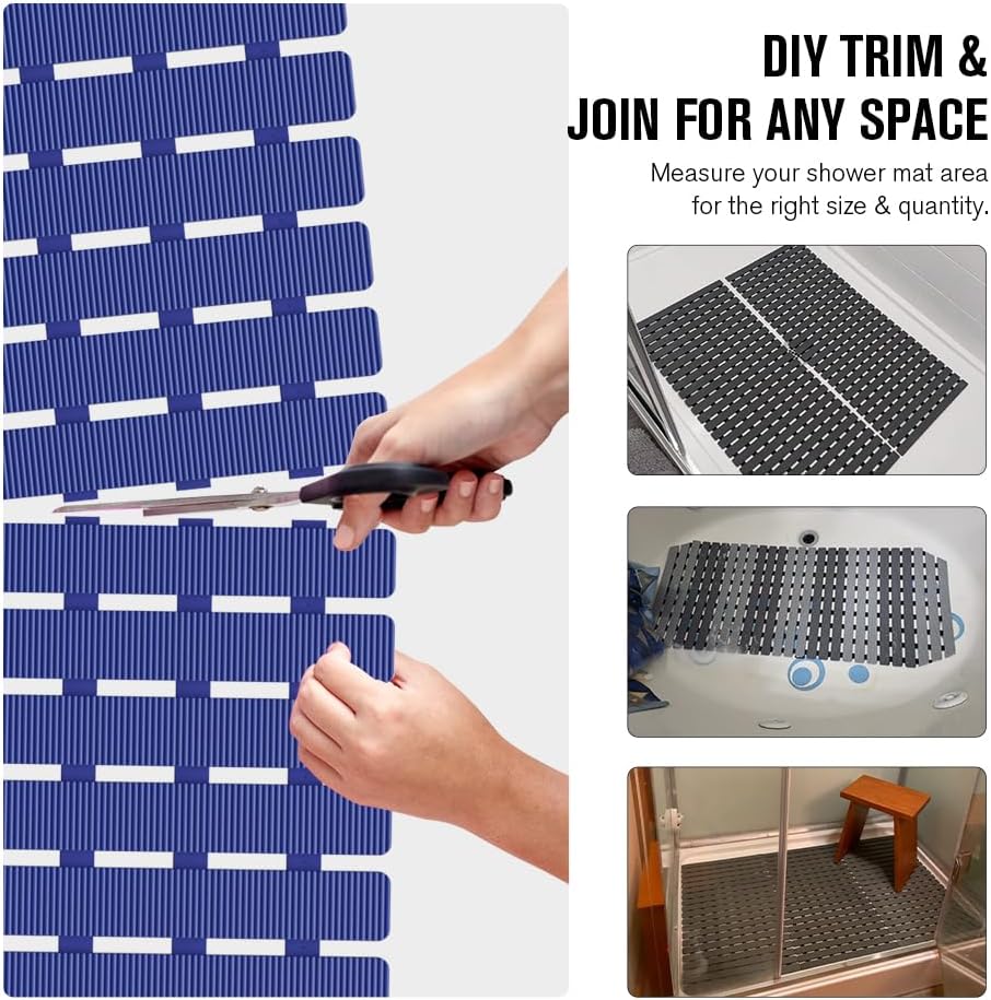 Bathtub Mat Non Slip, Shower Mat for Inside Shower, Suction Cups Design and Drain Holes, 27.5 X 15.7 Inch, Bathroom Essentials Safe, Easy to DIY Cut, Soft and Eco-Friendly Materials