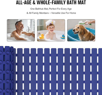 Bathtub Mat Non Slip, Shower Mat for Inside Shower, Suction Cups Design and Drain Holes, 27.5 X 15.7 Inch, Bathroom Essentials Safe, Easy to DIY Cut, Soft and Eco-Friendly Materials