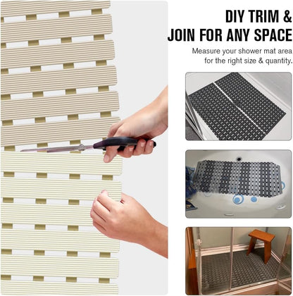 Bathtub Mat Non Slip, Shower Mat for Inside Shower, Suction Cups Design and Drain Holes, 27.5 X 15.7 Inch, Bathroom Essentials Safe, Easy to DIY Cut, Soft and Eco-Friendly Materials