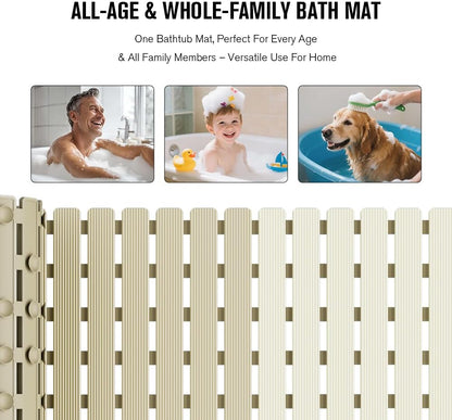 Bathtub Mat Non Slip, Shower Mat for Inside Shower, Suction Cups Design and Drain Holes, 27.5 X 15.7 Inch, Bathroom Essentials Safe, Easy to DIY Cut, Soft and Eco-Friendly Materials