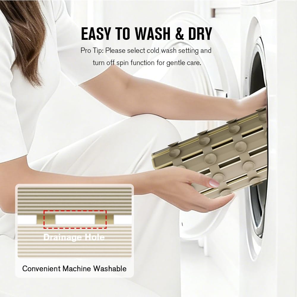 Bathtub Mat Non Slip, Shower Mat for Inside Shower, Suction Cups Design and Drain Holes, 27.5 X 15.7 Inch, Bathroom Essentials Safe, Easy to DIY Cut, Soft and Eco-Friendly Materials