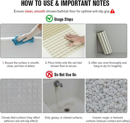 Bathtub Mat Non Slip, Shower Mat for Inside Shower, Suction Cups Design and Drain Holes, 27.5 X 15.7 Inch, Bathroom Essentials Safe, Easy to DIY Cut, Soft and Eco-Friendly Materials