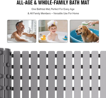 Bathtub Mat Non Slip, Shower Mat for Inside Shower, Suction Cups Design and Drain Holes, 27.5 X 15.7 Inch, Bathroom Essentials Safe, Easy to DIY Cut, Soft and Eco-Friendly Materials