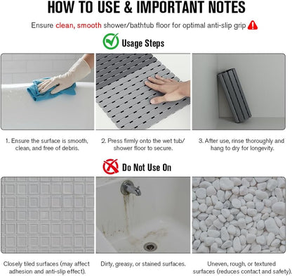 Bathtub Mat Non Slip, Shower Mat for Inside Shower, Suction Cups Design and Drain Holes, 27.5 X 15.7 Inch, Bathroom Essentials Safe, Easy to DIY Cut, Soft and Eco-Friendly Materials