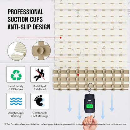 Bathtub Mat Non Slip, Shower Mat for Inside Shower, Suction Cups Design and Drain Holes, 27.5 X 15.7 Inch, Bathroom Essentials Safe, Easy to DIY Cut, Soft and Eco-Friendly Materials