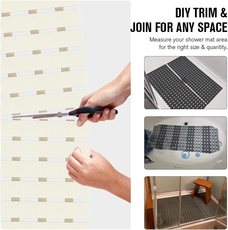 Bathtub Mat Non Slip, Shower Mat for Inside Shower, Suction Cups Design and Drain Holes, 27.5 X 15.7 Inch, Bathroom Essentials Safe, Easy to DIY Cut, Soft and Eco-Friendly Materials