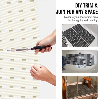 Bathtub Mat Non Slip, Shower Mat for Inside Shower, Suction Cups Design and Drain Holes, 27.5 X 15.7 Inch, Bathroom Essentials Safe, Easy to DIY Cut, Soft and Eco-Friendly Materials