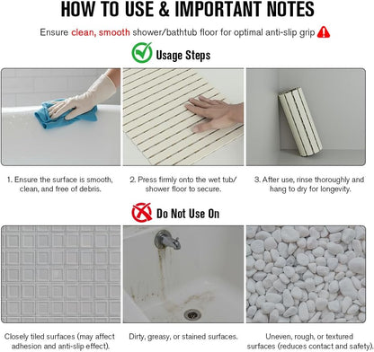 Bathtub Mat Non Slip, Shower Mat for Inside Shower, Suction Cups Design and Drain Holes, 27.5 X 15.7 Inch, Bathroom Essentials Safe, Easy to DIY Cut, Soft and Eco-Friendly Materials