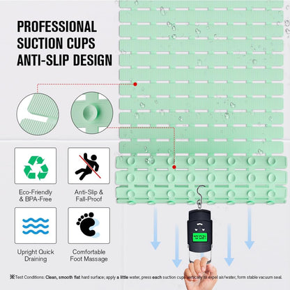 Bathtub Mat Non Slip, Shower Mat for Inside Shower, Suction Cups Design and Drain Holes, 27.5 X 15.7 Inch, Bathroom Essentials Safe, Easy to DIY Cut, Soft and Eco-Friendly Materials
