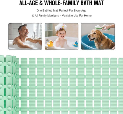 Bathtub Mat Non Slip, Shower Mat for Inside Shower, Suction Cups Design and Drain Holes, 27.5 X 15.7 Inch, Bathroom Essentials Safe, Easy to DIY Cut, Soft and Eco-Friendly Materials