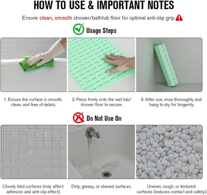 Bathtub Mat Non Slip, Shower Mat for Inside Shower, Suction Cups Design and Drain Holes, 27.5 X 15.7 Inch, Bathroom Essentials Safe, Easy to DIY Cut, Soft and Eco-Friendly Materials