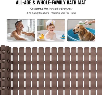 Bathtub Mat Non Slip, Shower Mat for Inside Shower, Suction Cups Design and Drain Holes, 27.5 X 15.7 Inch, Bathroom Essentials Safe, Easy to DIY Cut, Soft and Eco-Friendly Materials