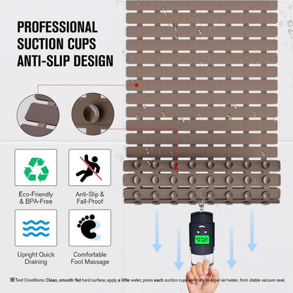 Bathtub Mat Non Slip, Shower Mat for Inside Shower, Suction Cups Design and Drain Holes, 27.5 X 15.7 Inch, Bathroom Essentials Safe, Easy to DIY Cut, Soft and Eco-Friendly Materials