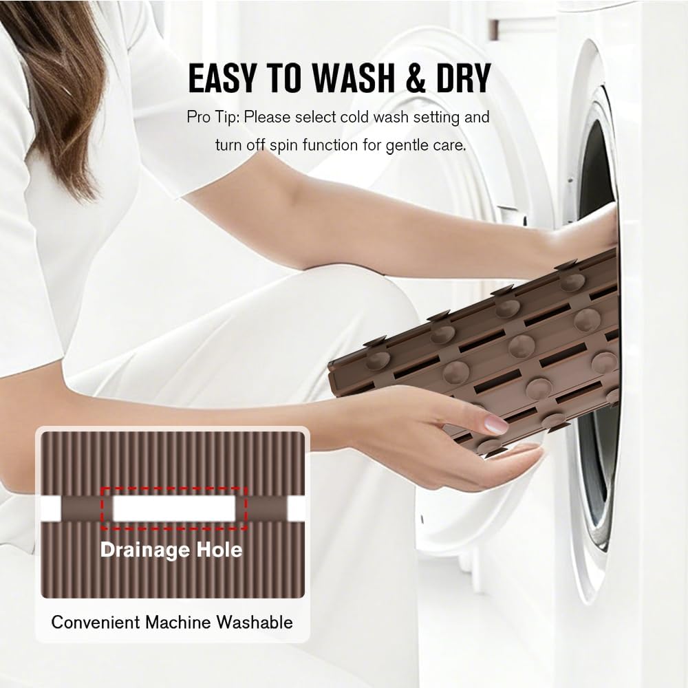 Bathtub Mat Non Slip, Shower Mat for Inside Shower, Suction Cups Design and Drain Holes, 27.5 X 15.7 Inch, Bathroom Essentials Safe, Easy to DIY Cut, Soft and Eco-Friendly Materials
