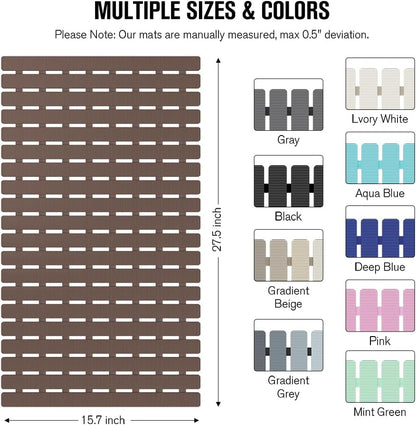 Bathtub Mat Non Slip, Shower Mat for Inside Shower, Suction Cups Design and Drain Holes, 27.5 X 15.7 Inch, Bathroom Essentials Safe, Easy to DIY Cut, Soft and Eco-Friendly Materials