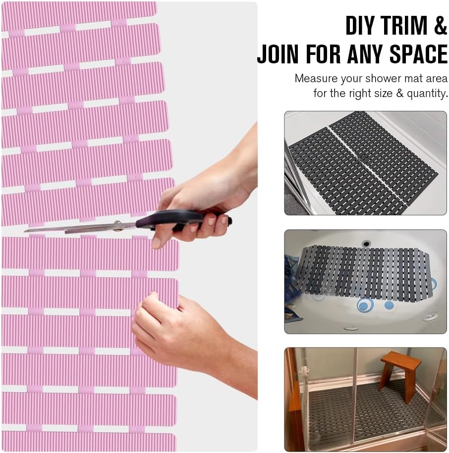 Bathtub Mat Non Slip, Shower Mat for Inside Shower, Suction Cups Design and Drain Holes, 27.5 X 15.7 Inch, Bathroom Essentials Safe, Easy to DIY Cut, Soft and Eco-Friendly Materials