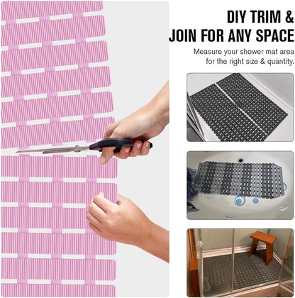 Bathtub Mat Non Slip, Shower Mat for Inside Shower, Suction Cups Design and Drain Holes, 27.5 X 15.7 Inch, Bathroom Essentials Safe, Easy to DIY Cut, Soft and Eco-Friendly Materials