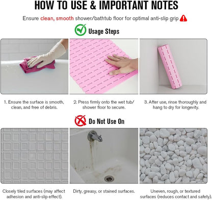 Bathtub Mat Non Slip, Shower Mat for Inside Shower, Suction Cups Design and Drain Holes, 27.5 X 15.7 Inch, Bathroom Essentials Safe, Easy to DIY Cut, Soft and Eco-Friendly Materials