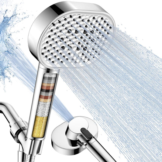 Filtered Shower Head with Handheld,High Pressure 4 Mode Shower with Filters | 6’’ Panel Shower Heads, Remove Chlorine & Reduce Dry Itchy Skin, Anti-clog Nozzles for Hard Water, Power Wash Showerhead