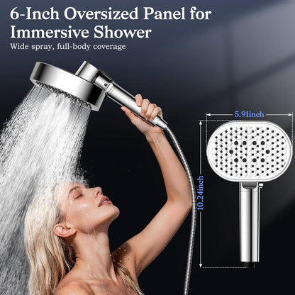 Filtered Shower Head with Handheld,High Pressure 4 Mode Shower with Filters | 6’’ Panel Shower Heads, Remove Chlorine & Reduce Dry Itchy Skin, Anti-clog Nozzles for Hard Water, Power Wash Showerhead