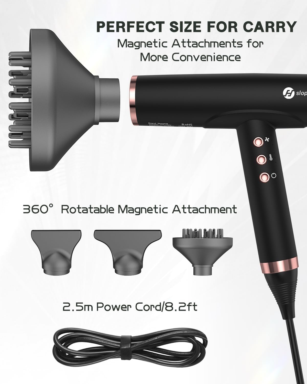 Professional Ionic Hair Dryer, High-Speed Blow Dryer with Brushless Motor for Salon Use, Lightweight Compact Hairdryer for Travel, Low Noise Quiet for Home, Ceramic Pink