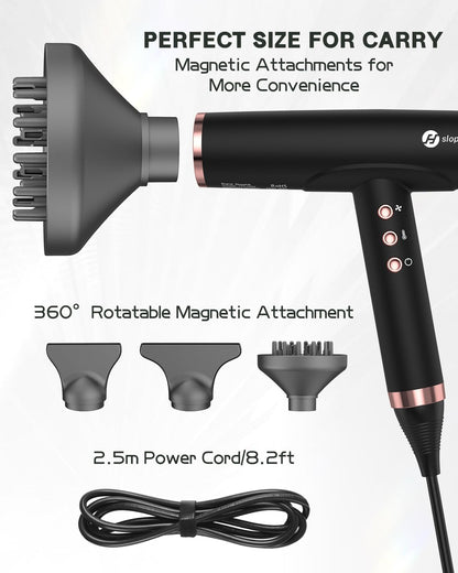 Professional Ionic Hair Dryer, High-Speed Blow Dryer with Brushless Motor for Salon Use, Lightweight Compact Hairdryer for Travel, Low Noise Quiet for Home, Ceramic Pink