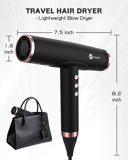 Professional Ionic Hair Dryer, High-Speed Blow Dryer with Brushless Motor for Salon Use, Lightweight Compact Hairdryer for Travel, Low Noise Quiet for Home, Ceramic Pink