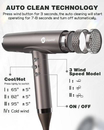 Professional Ionic Hair Dryer, High-Speed Blow Dryer with Brushless Motor for Salon Use, Lightweight Compact Hairdryer for Travel, Low Noise Quiet for Home, Ceramic Pink