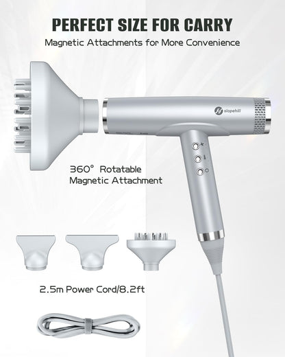 Professional Ionic Hair Dryer, High-Speed Blow Dryer with Brushless Motor for Salon Use, Lightweight Compact Hairdryer for Travel, Low Noise Quiet for Home, Ceramic Pink