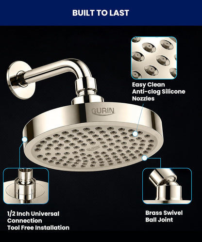 Shower Head - Luxury Polished Chrome Finish - Rain Showerhead 6 Inch | High Pressure Shower Heads with Adjustable Angles, 90 Anti-Clog Nozzles, Tool-Free 1-Min Install