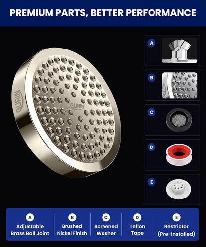 Shower Head - Luxury Polished Chrome Finish - Rain Showerhead 6 Inch | High Pressure Shower Heads with Adjustable Angles, 90 Anti-Clog Nozzles, Tool-Free 1-Min Install