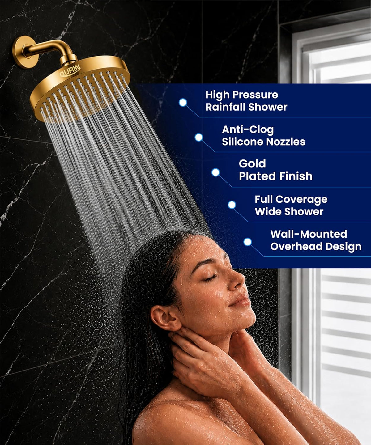 Shower Head - Luxury Polished Chrome Finish - Rain Showerhead 6 Inch | High Pressure Shower Heads with Adjustable Angles, 90 Anti-Clog Nozzles, Tool-Free 1-Min Install