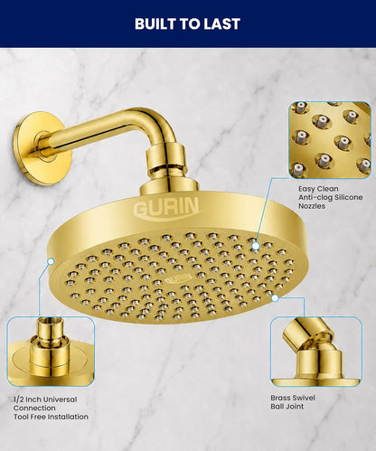 Shower Head - Luxury Polished Chrome Finish - Rain Showerhead 6 Inch | High Pressure Shower Heads with Adjustable Angles, 90 Anti-Clog Nozzles, Tool-Free 1-Min Install